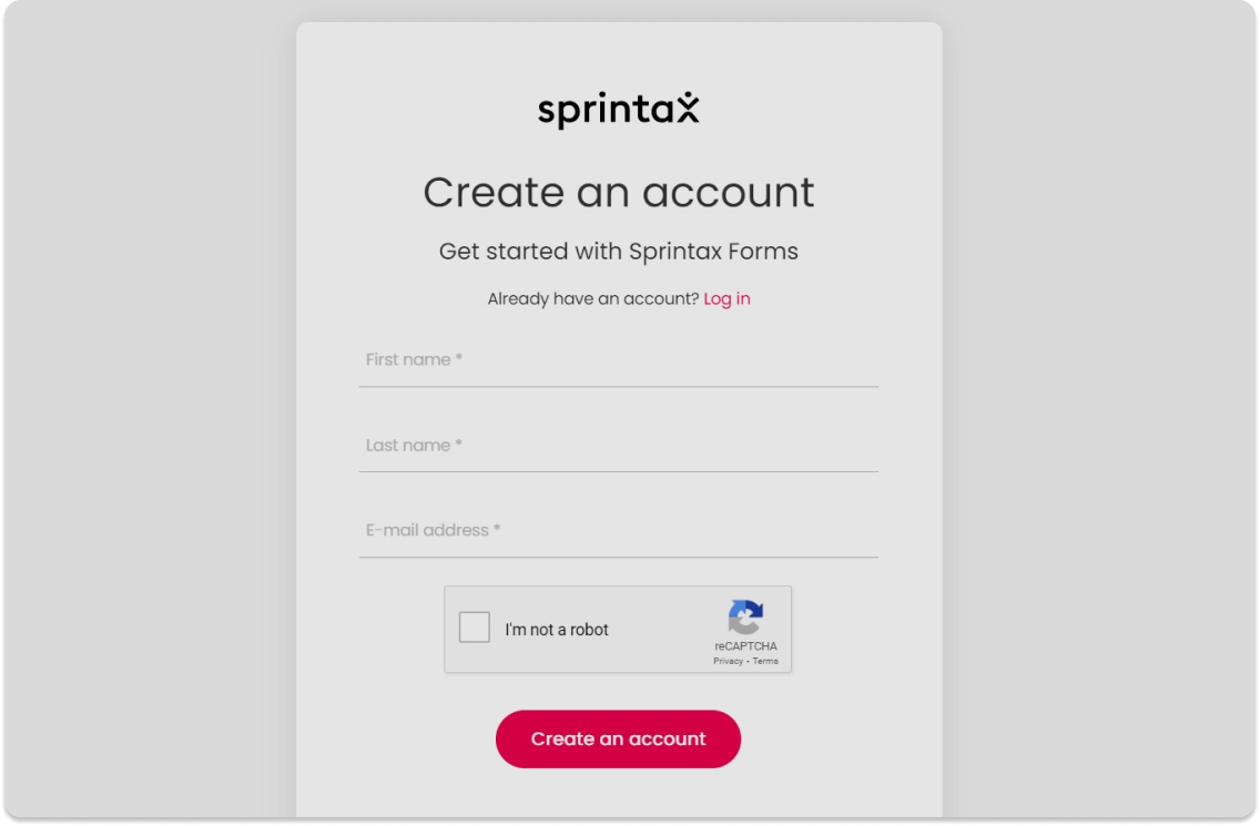 Sprintax Forms-Create account
