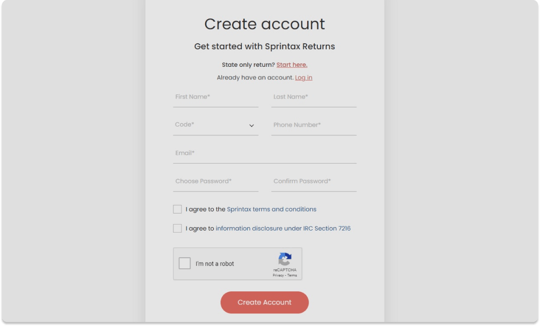 Create account - Sprintax Returns