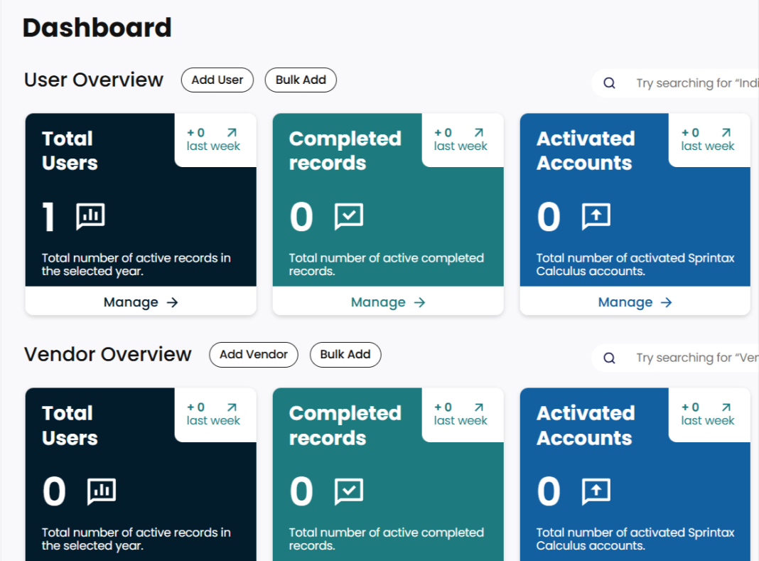 Calculus Sprintax Partner dashboard