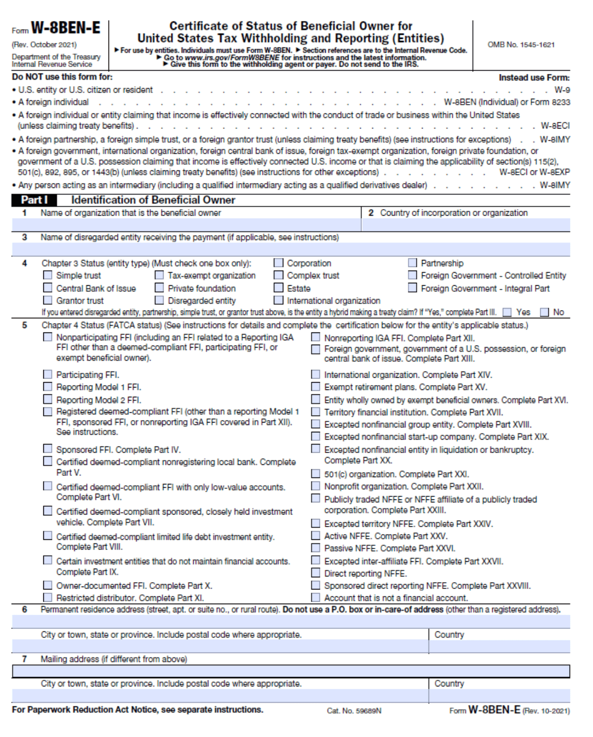 Form W-8BEN-E