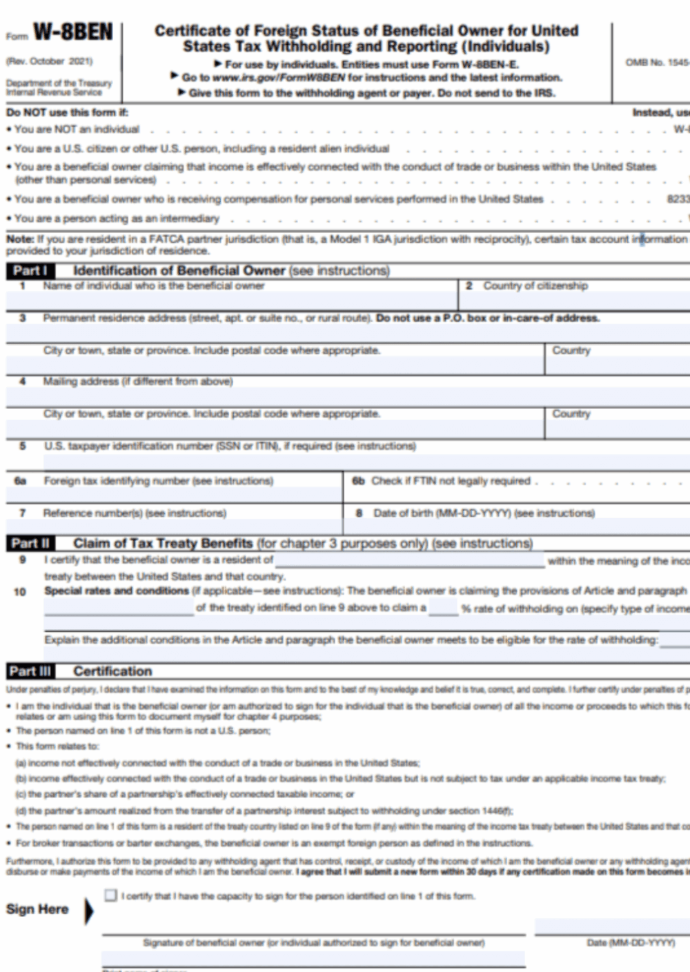 Form W-8BEN