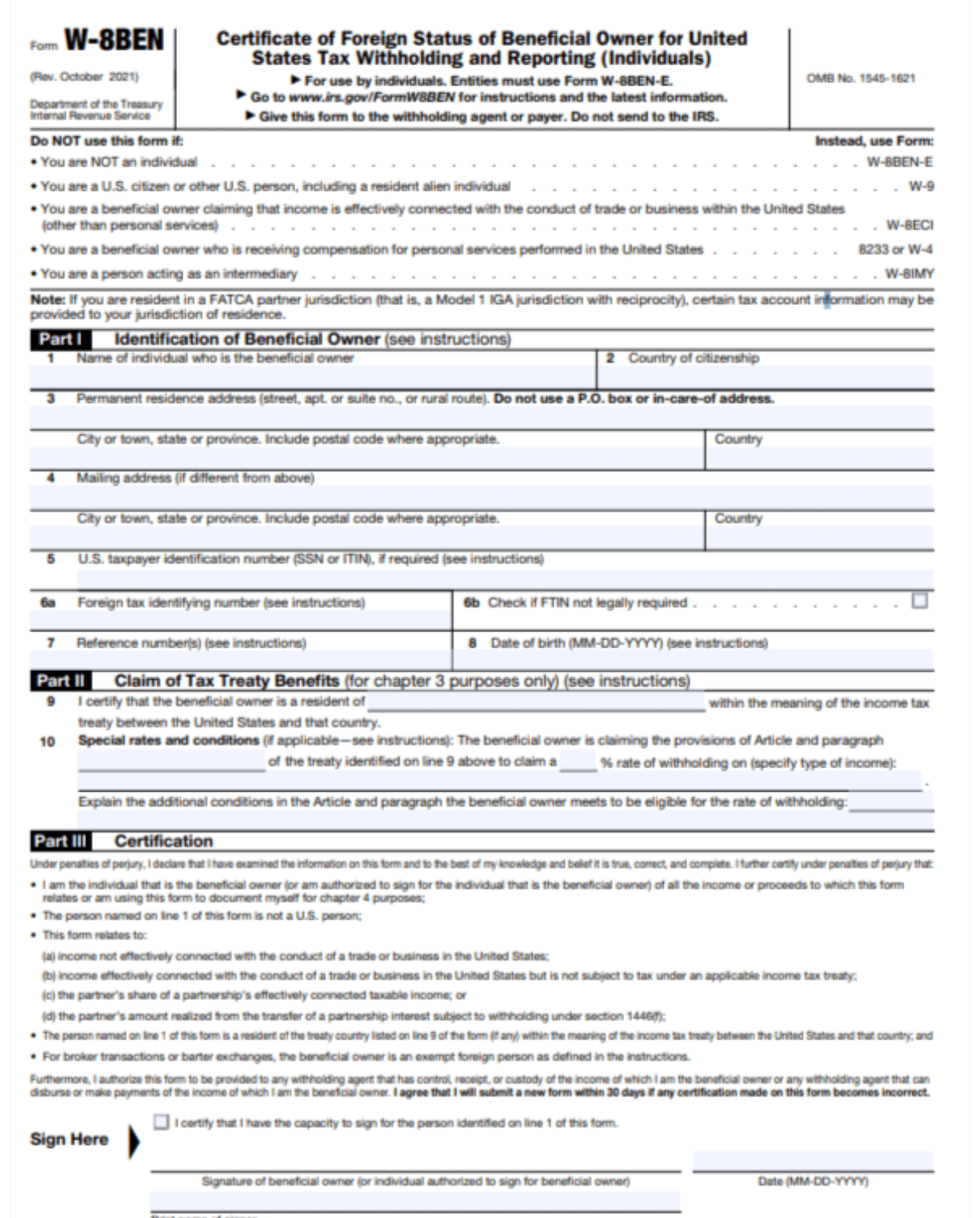 Form W-8BEN
