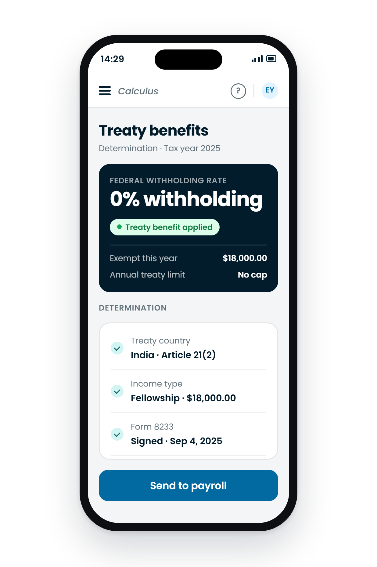 Tax treaty determination software