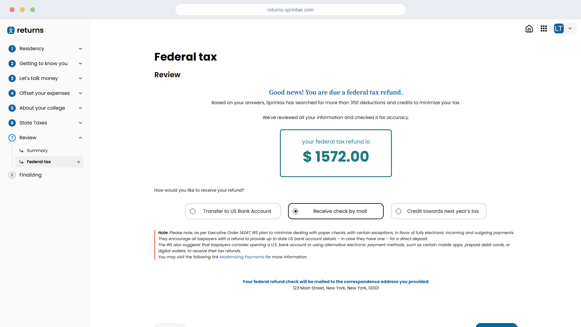 Sprintax Returns Federal tax treaty eligibility